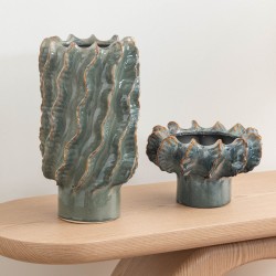 Vase sur pied Vague bleu H37,5 cm