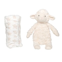 Doudou Mouton crème et son plaid étoilé 90x75 cm