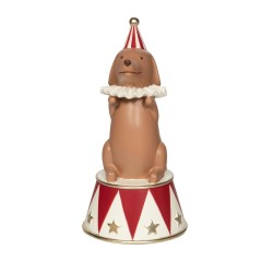 Tirelire Chien acrobate marron en résine 22 cm