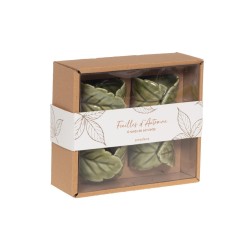 Coffret de 4 ronds de serviettes feuille verte en céramique