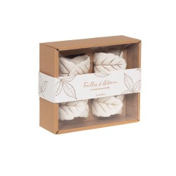 Coffret de 4 ronds de serviettes feuille blanche en céramique