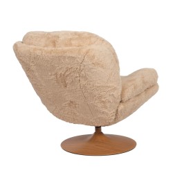 Fauteuil Magnum en fausse fourrure beige avec piètement finition bois