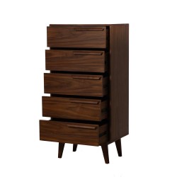 Chiffonnier 5 tiroirs Lotta H124 cm en multiplis noyer
