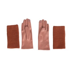 Gants tricot et suedine terracota