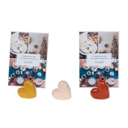 Coffret 3 porte-photos cœur en céramique jaune/rouge/crème 6 cm