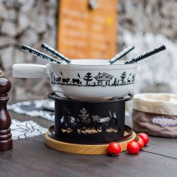 Service à fondue fonte Alpes Blanc 21 cm