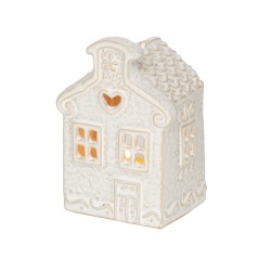 Photophore maison avec détail cœur crème H7,9 cm en céramique