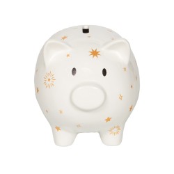 Tirelire cochon Circus doré et crème 17,4 cm en céramique