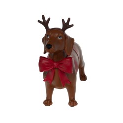 Teckel de Noël nœud rouge 21X33 cm en résine