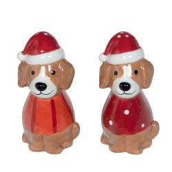 Coffret sel + poivre chien Noël H9 cm en céramique