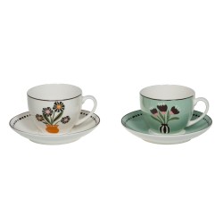Coffret 2 tasses et sous-tasses Bloom 25cl en porcelaine décorée