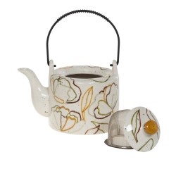 Théière infuseur Zen 75cl écru en grès décoré