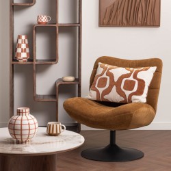 Fauteuil Adrian en tissu camel avec piètement tulipe noir