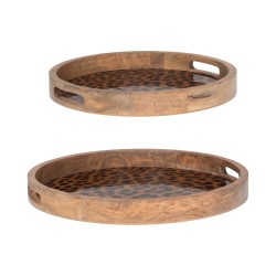 2 plateaux ronds Léopard en manguier 35 et 40 cm