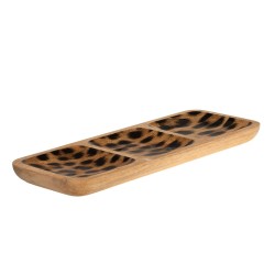 Plat apéritif avec 3 compartiments Léopard en manguier 38x14 cm
