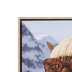 Toile chat au sport d'hiver cadre bois 50x50 cm
