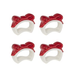 Coffret 4 ronds de serviettes nœuds rouge en céramique