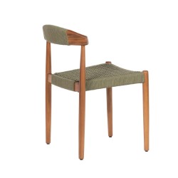 Chaise de salle à manger Tressia en acacia et corde kaki finition noyer (lot de 2)