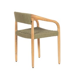 Fauteuil de table Tressia en acacia et corde kaki finition chêne (lot de 2)