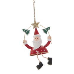 Set de 2 Pères Noël 11 cm à suspendre en métal rouge
