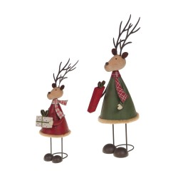 Set de 2 rennes de Noël à poser 22 cm en métal vert et rouge