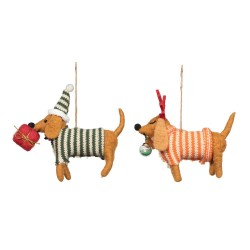 Coffret 2 décorations tekel fun Noël 13 cm à suspendre en laine
