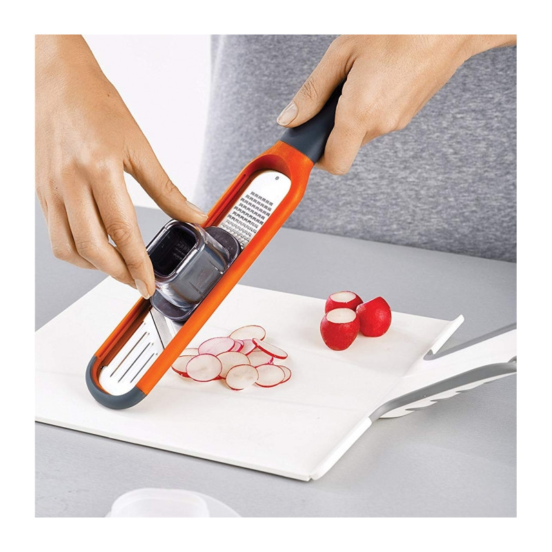 Joseph Joseph Handi-Grate Râpe Et Trancheur 2-en-1 - Lames Acier Inox Pour Ail Et Gingembre, Orange