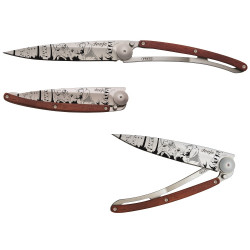 Couteau de Poche Pliant Ultra léger avec Clip Ceinture, 37g, Titane, Bois Corail, Jour de chasse