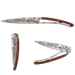 Couteau de Poche Pliant Ultra léger avec Clip Ceinture, 37g, Titane, Bois Corail, Cerisier