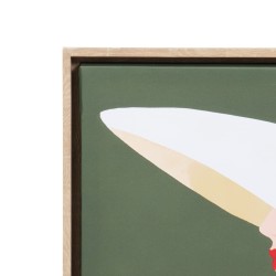 Toile imprimée femme au chapeau kaki cadre bois 60x60 cm