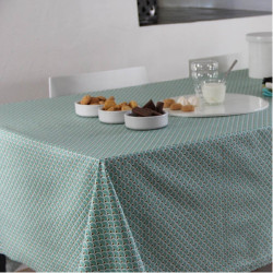 Nappe enduite Eventails turquoise 250x150 cm