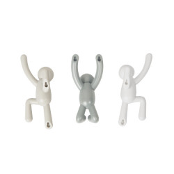 Lot de 3 patères murales avec fixations assortis gris Buddy Hook