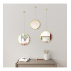 Jeu de 3 miroirs ronds suspendus métal doré Dima