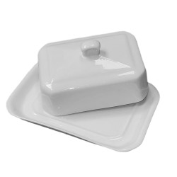 Beurrier rectangle bouton en porcelaine blanche 250 grammes