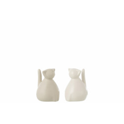 Chat assis porcelaine blanc et gris small