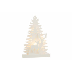 Décoration hiver cerfs   Sapin Led bois blanc 