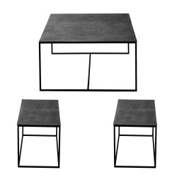 Set de 3 tables gigognes noires 80x80x45 et 75x39x41 cm