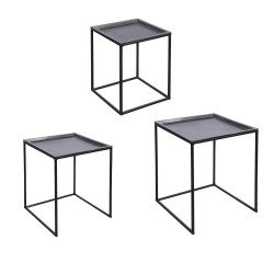 Set de 3 tables carrées plateaux  amovibles noir