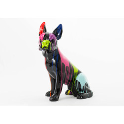 Bulldog français assis trash 83 cm noir en résine
