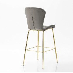 Tabouret bar coquillage velours gris 