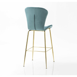 Tabouret bar coquillage velours bleu 