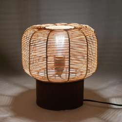 Lampe table STEPHANIE  H : 25 cm  en cannage et coton- E27_40W_LED