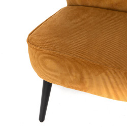 Fauteuil coquille côtelé Jaune en velours et bois