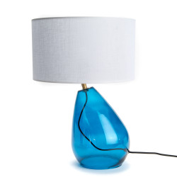 Lampe balance bleu abat jour lin blanc E27 60W