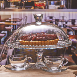 Présentoir à gâteau sur pied 32 cm et sa cloche en verre