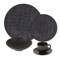 Service d'assiettes et ses tasses à thé avec soucoupe Vésuvio noir