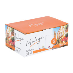 Boîte de 6 gobelets de couleurs malaga 36 cl