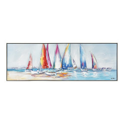 Toile colorée bateaux tons rose et bleu 50x150