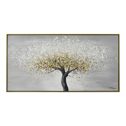 Peinture arbre fleuris blanc et vert 70x140 cm