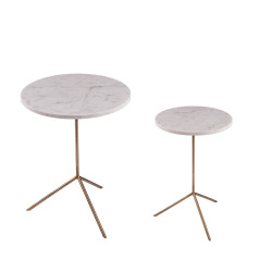 Set de 2 tables basses rondes blanches en marbre